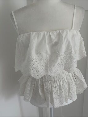 GAP Eyelet Peplum Top White Ruffle Cami Spaghetti Strap Cotton NWT Women’s M*T14